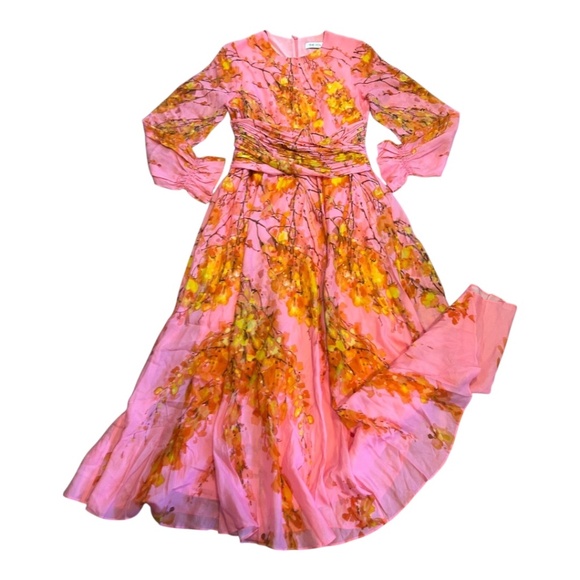 The FOLD of London Pink Silk Floral Maxi Dress Women's Size 2 XS - Picture 1 of 7